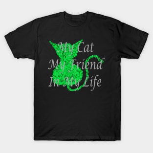 Scribble Green Cat T-Shirt